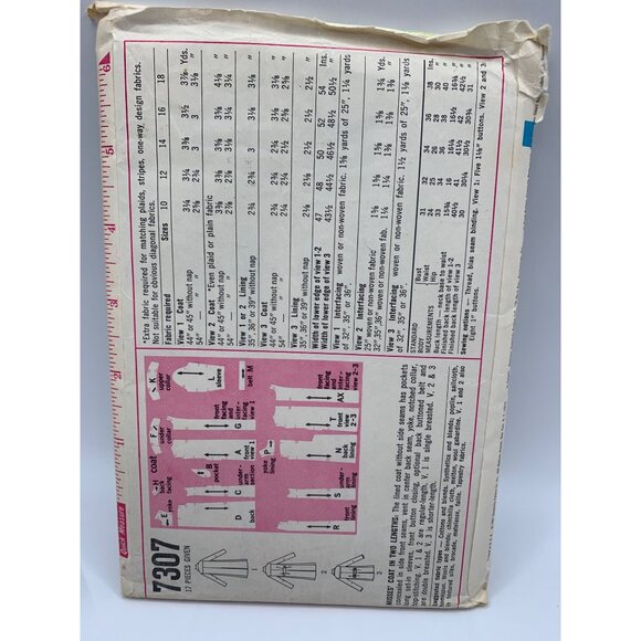 Simplicity Misses Coat Jacket Sewing Pattern sz 12 7307 - uncut - Picture 2 of 2